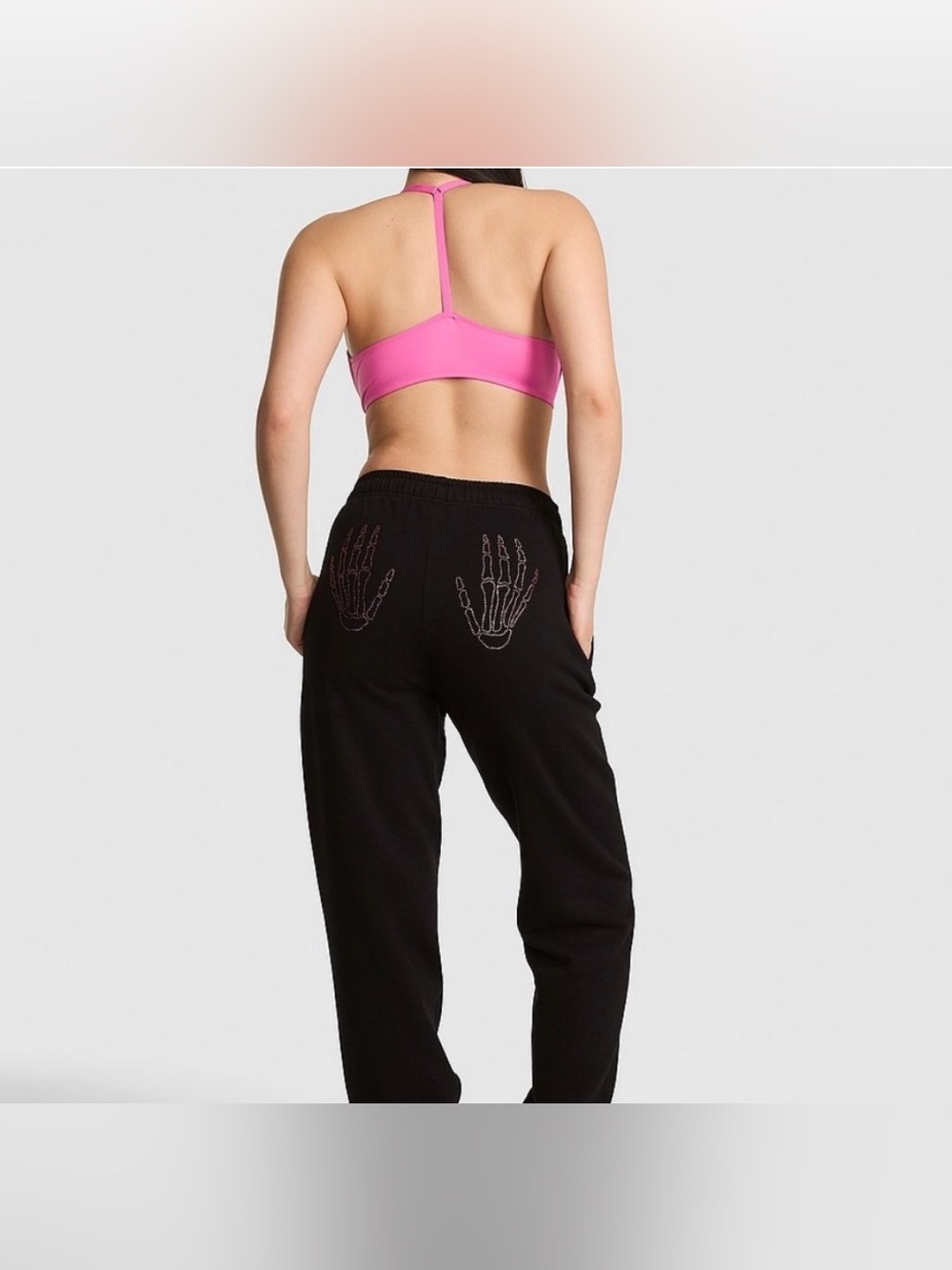 Pink Bling Skeleton Hand Fleece Campus Sweatpants Size Small